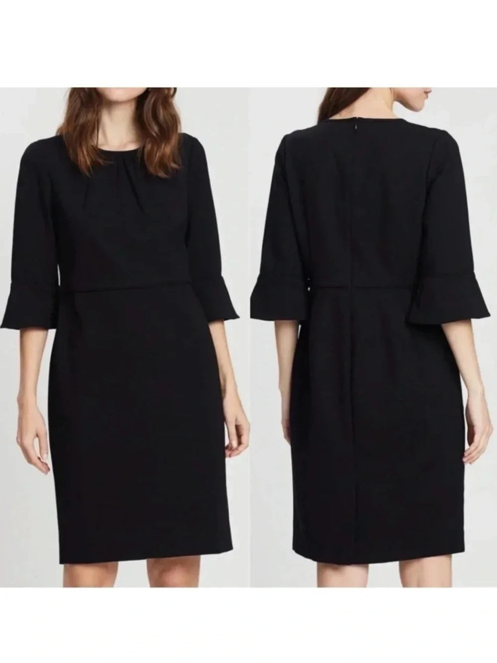 J.Crew Black Label Ponte Bell Sleeve Sheath Dress Black Size 6